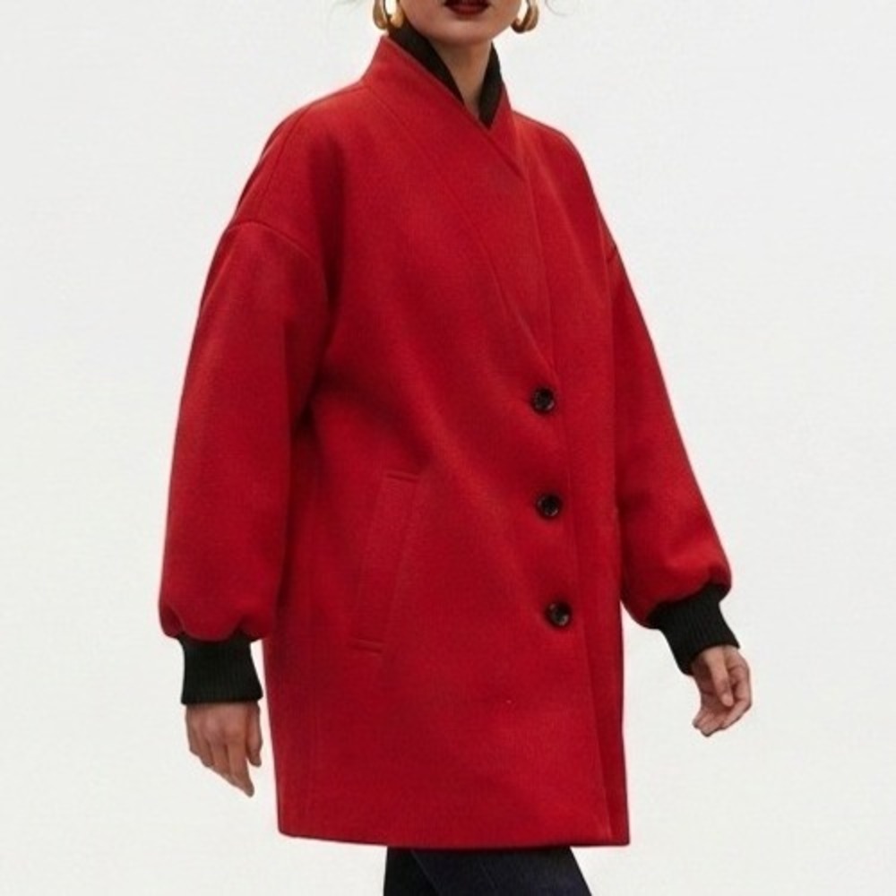 Vintage 80s International Scene Wool Coat Womens 9/10 Red Dolman Sleeve